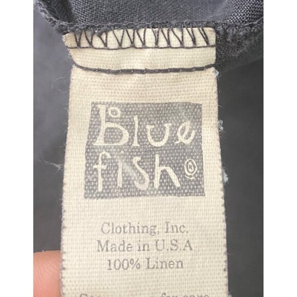 Blue Fish tunic top wave print button front hand printed Size 2 neutral organic - Picture 5 of 12